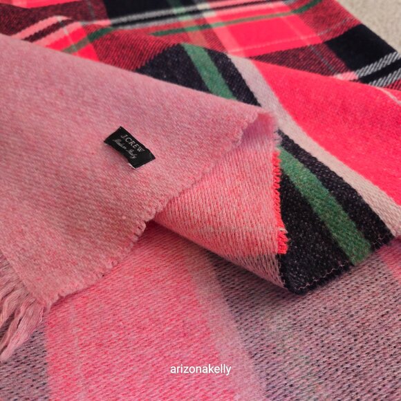 J. Crew Wool Large Square Scarf Pink Vibrant Colors - Picture 11 of 15
